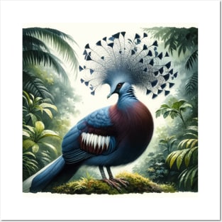 Colorful Victoria Crowned Pigeon - Watercolor Bird Posters and Art